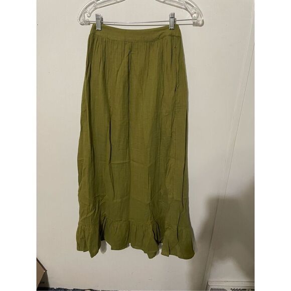 The Drop Women's Patria Gauze Pull-on Ruffle Hem Maxi Skirt, Olive Oil, XS - Picture 1 of 6